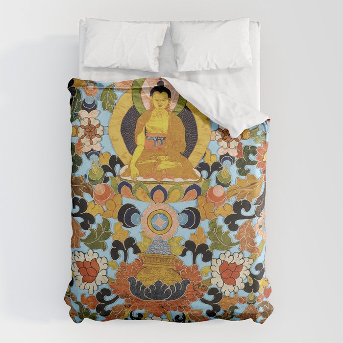 Antique Tibetan Floral Textile Print Duvet Cover Gallery Image 1
