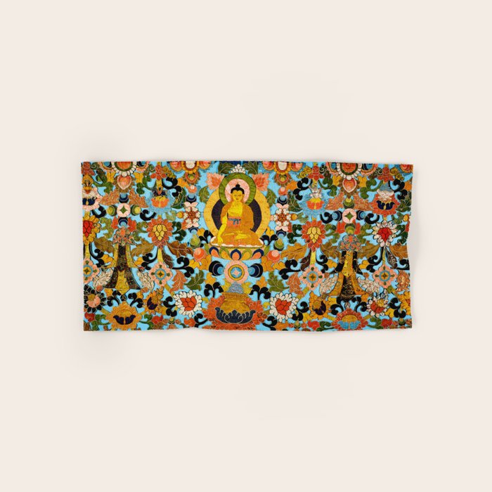 Antique Tibetan Floral Textile Print Bath Towel Gallery Image 1
