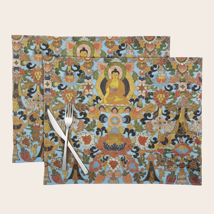 Antique Tibetan Floral Textile Print Placemat Gallery Image 1