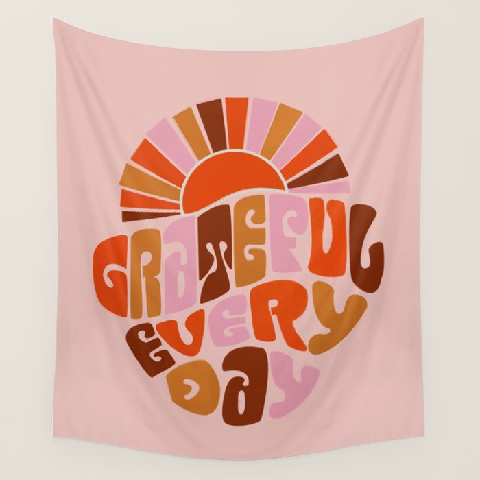 Grateful Everyday - 70s Hippie Style  Wall Tapestry Gallery Image 1