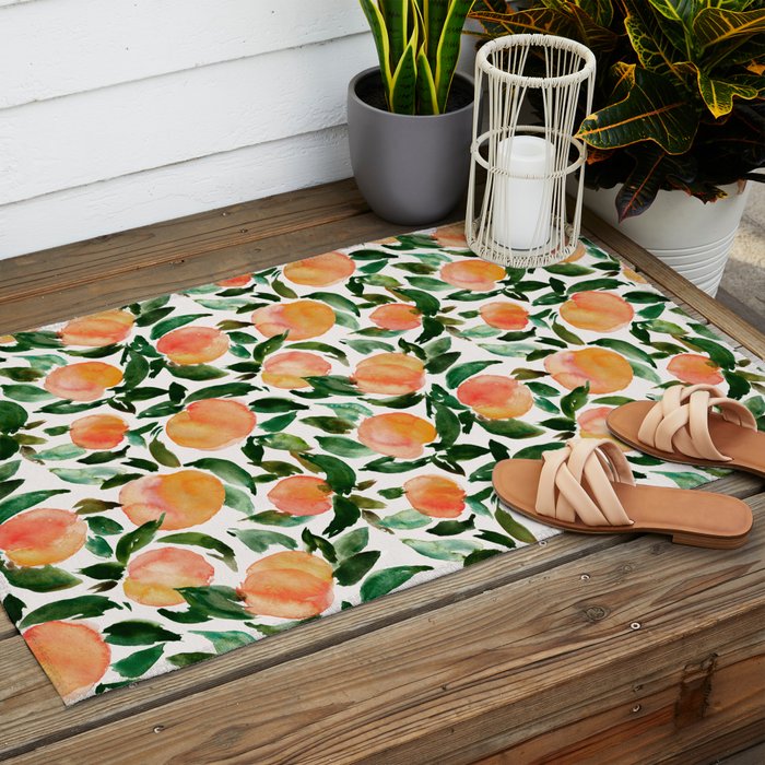 GEORGIA PEACHES Watercolor Peach Print Outdoor Rug Gallery Image 2