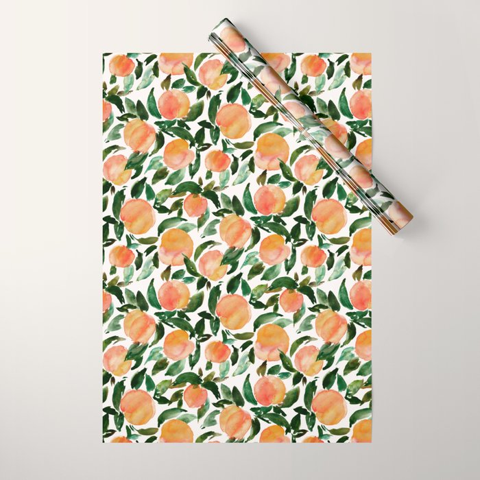 GEORGIA PEACHES Watercolor Peach Print Wrapping Paper Gallery Image 1