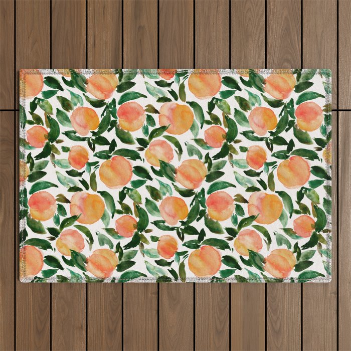 GEORGIA PEACHES Watercolor Peach Print Outdoor Rug Gallery Image 1