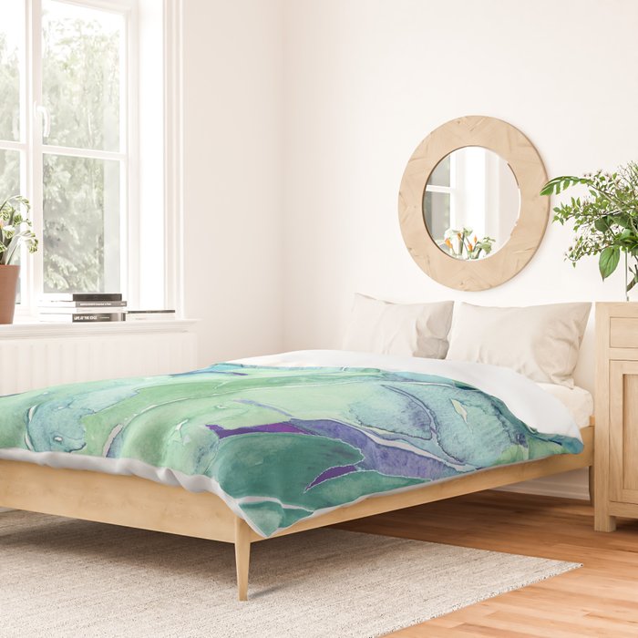 Banana Tree Leaves | Tropical  BLUE Watercolor Duvet Cover Gallery Image 2