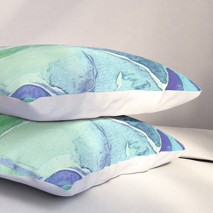 Banana Tree Leaves | Tropical  BLUE Watercolor Pillow Sham Gallery Image 3
