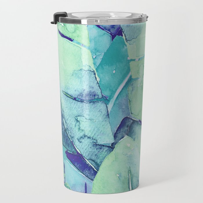 Banana Tree Leaves | Tropical  BLUE Watercolor Travel Mug Gallery Image 3