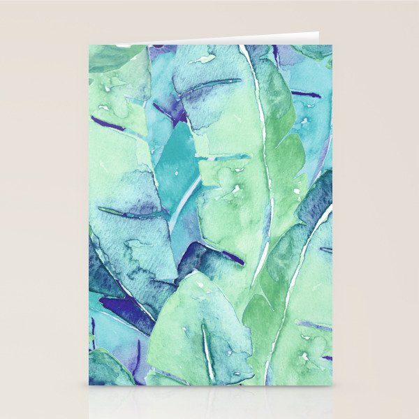Banana Tree Leaves | Tropical  BLUE Watercolor Stationery Card Gallery Image 2