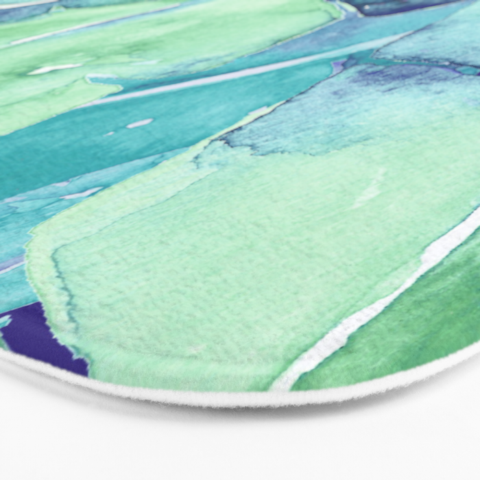 Banana Tree Leaves | Tropical  BLUE Watercolor Bath Mat Gallery Image 3