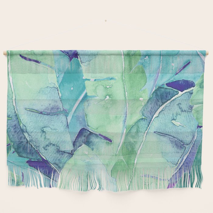 Banana Tree Leaves | Tropical  BLUE Watercolor Wall Hanging Gallery Image 1