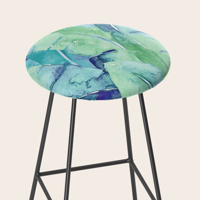 Banana Tree Leaves | Tropical  BLUE Watercolor Stool Gallery Image 2