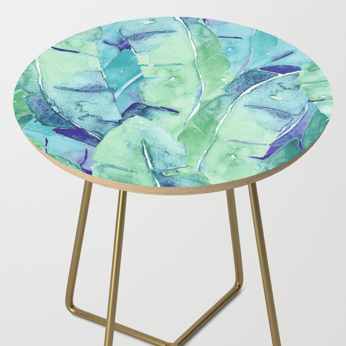 Banana Tree Leaves | Tropical  BLUE Watercolor Side Table Gallery Image 2