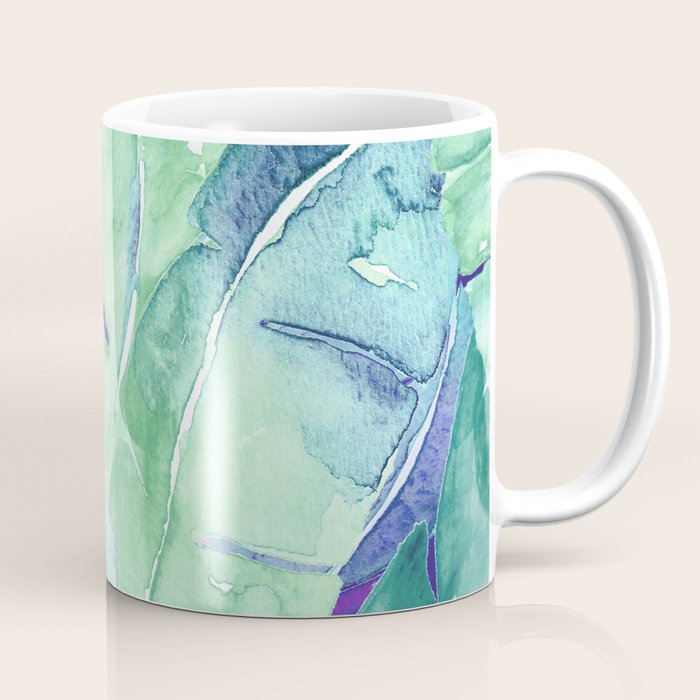 Banana Tree Leaves | Tropical  BLUE Watercolor Coffee Mug Gallery Image 1