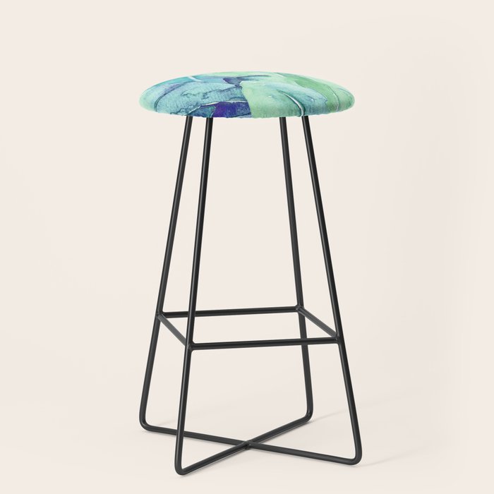 Banana Tree Leaves | Tropical  BLUE Watercolor Stool Gallery Image 1