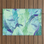 Banana Tree Leaves | Tropical  BLUE Watercolor Outdoor Rug Gallery Image 1