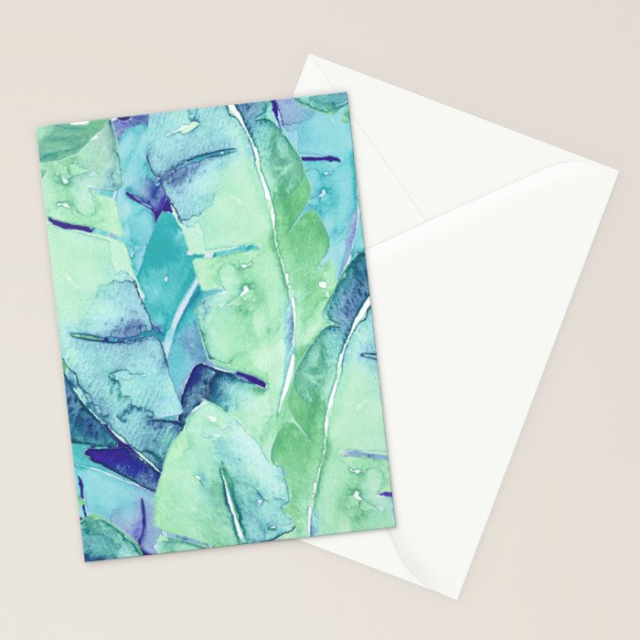 Banana Tree Leaves | Tropical  BLUE Watercolor Stationery Card Gallery Image 2
