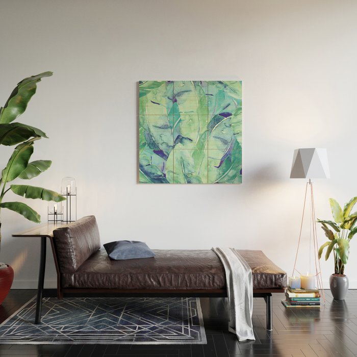 Banana Tree Leaves | Tropical  BLUE Watercolor Wood Wall Art Gallery Image 2
