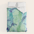 Banana Tree Leaves | Tropical  BLUE Watercolor Duvet Cover Gallery Image 6