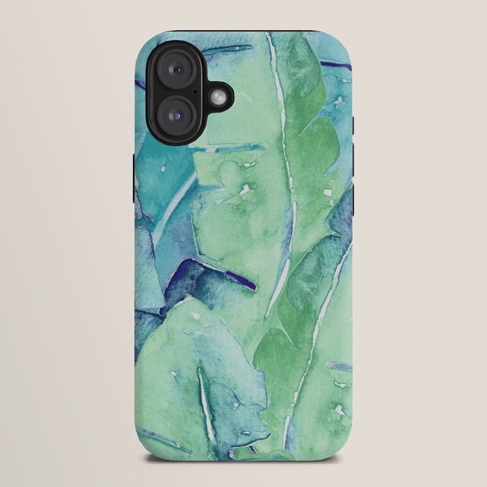 Banana Tree Leaves | Tropical  BLUE Watercolor iPhone Case Gallery Image 10