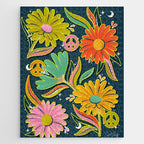 Drippy Daisy Dreamscape - Electric on Navy Jigsaw Puzzle Gallery Image 1
