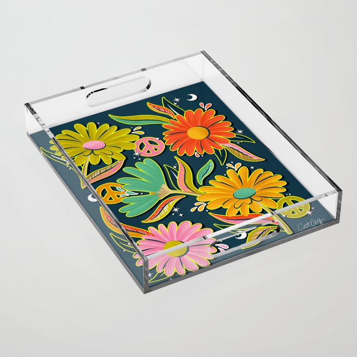 Drippy Daisy Dreamscape - Electric on Navy Acrylic Tray Gallery Image 1