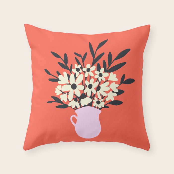 Retro 70s Spooky Flower Vase Throw Pillow Gallery Image 6