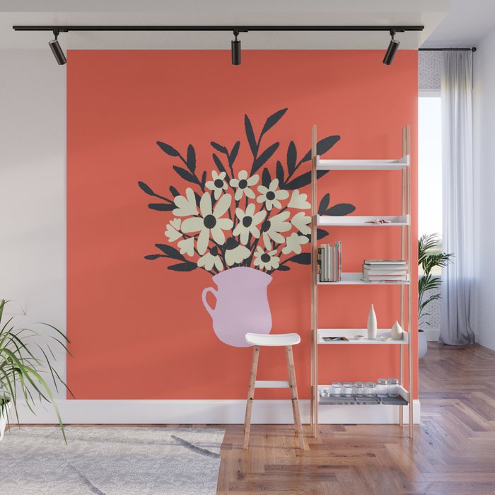 Retro 70s Spooky Flower Vase Wall Mural Gallery Image 1