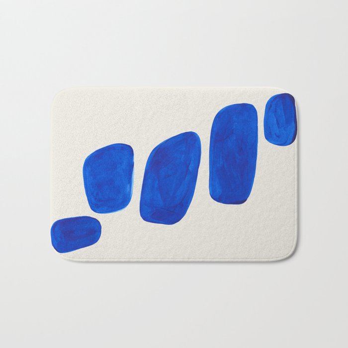 Minimalist Modern Mid Century Colorful Abstract Shapes Phthalo Blue Native Pebbles Stacked Bath Mat Gallery Image 1