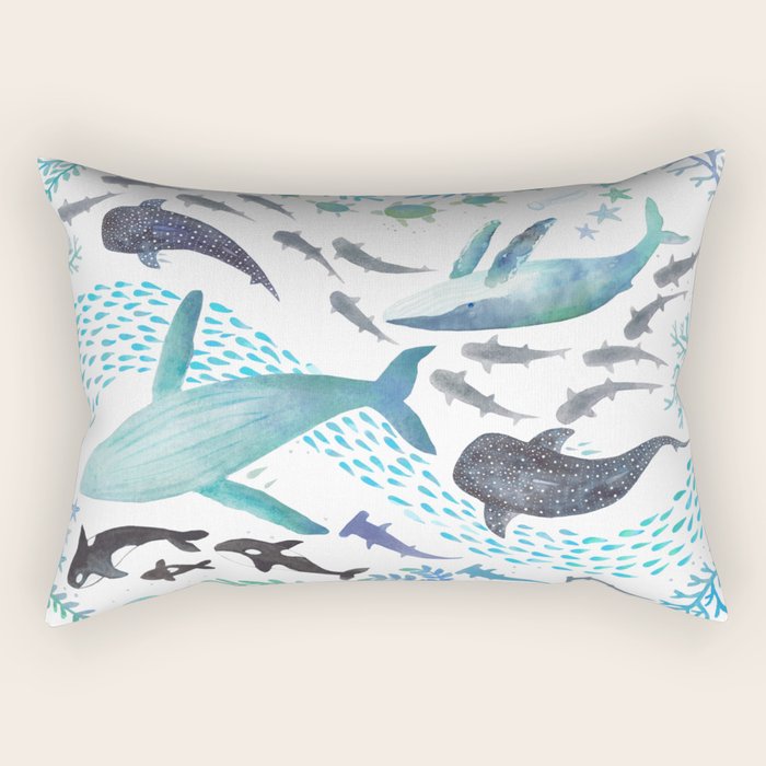 Sharks, Humpback Whales, Orcas & Turtles Ocean Play Print Rectangular Pillow Gallery Image 2
