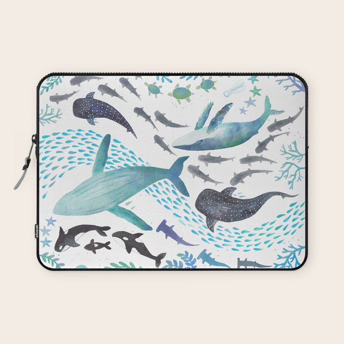 Sharks, Humpback Whales, Orcas & Turtles Ocean Play Print Laptop Sleeve Gallery Image 1