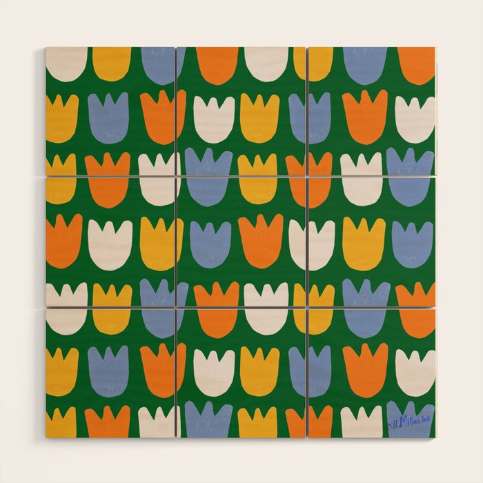 Rows of Tulips in Bloom in Forest Green & Orange Wood Wall Art Gallery Image 1