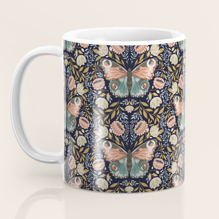 William Morris Inspired Butterfly Pattern - Midnight Garden Coffee Mug Gallery Image 3