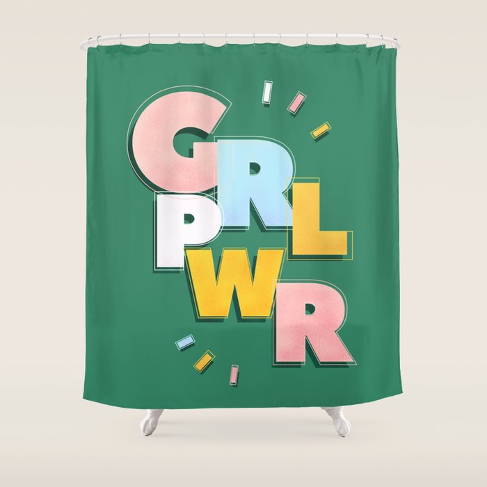 GIRL POWER - green Shower Curtain Gallery Image 1