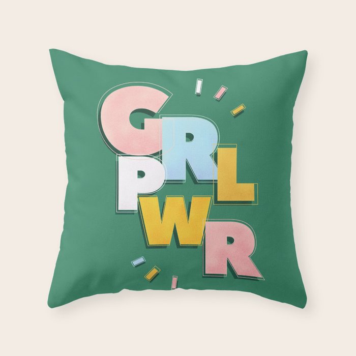 GIRL POWER - green Throw Pillow Gallery Image 6
