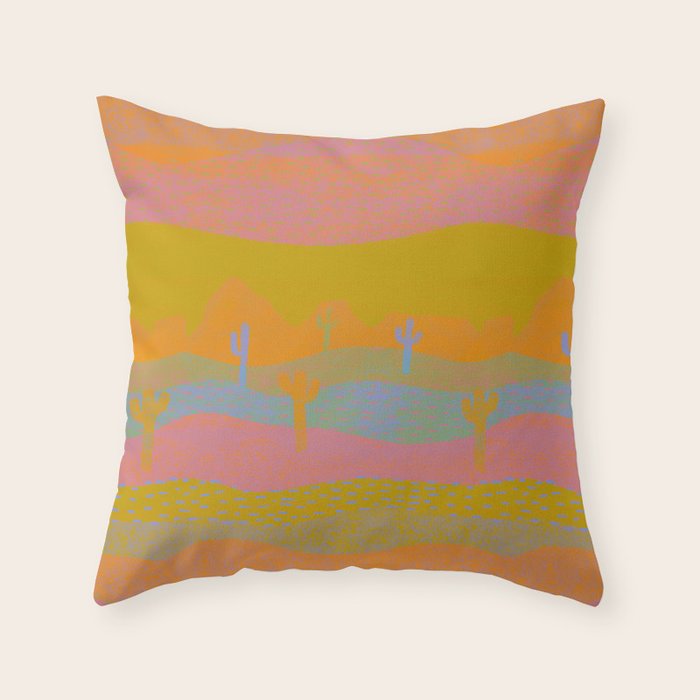 Vintage Western Desert Landscape in Dusty Neon Throw Pillow Gallery Image 6
