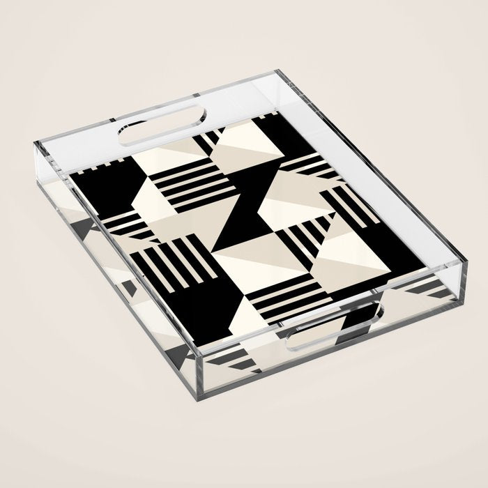 Geometric Abstract in Black and White Acrylic Tray Gallery Image 1