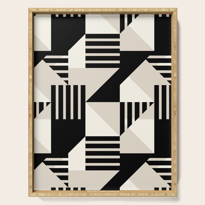 Geometric Abstract in Black and White Serving Tray Gallery Image 1