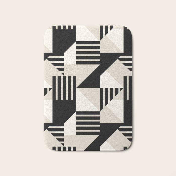 Geometric Abstract in Black and White Bath Mat Gallery Image 1