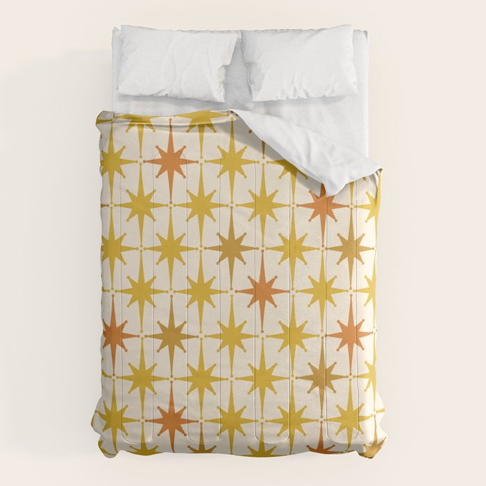 Midcentury Modern Atomic Starburst Pattern Mustard Ochre Orange Gold Cream Comforter Gallery Image 1