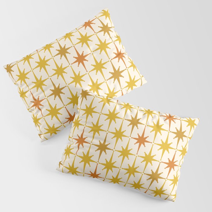 Midcentury Modern Atomic Starburst Pattern Mustard Ochre Orange Gold Cream Pillow Sham Gallery Image 3