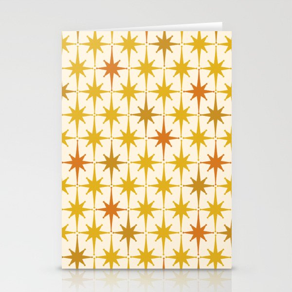 Midcentury Modern Atomic Starburst Pattern Mustard Ochre Orange Gold Cream Stationery Card Gallery Image 1