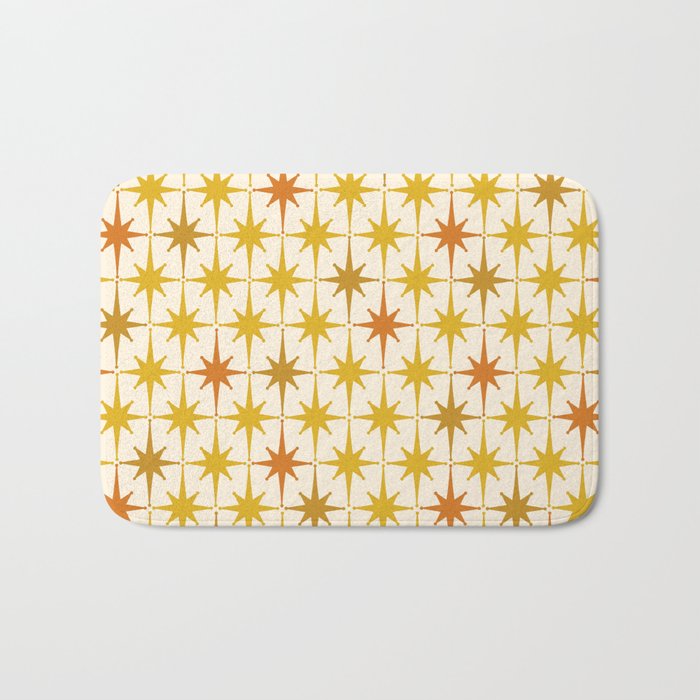 Midcentury Modern Atomic Starburst Pattern Mustard Ochre Orange Gold Cream Bath Mat Gallery Image 1
