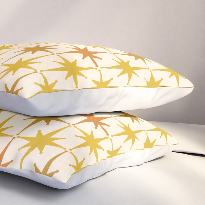 Midcentury Modern Atomic Starburst Pattern Mustard Ochre Orange Gold Cream Pillow Sham Gallery Image 3