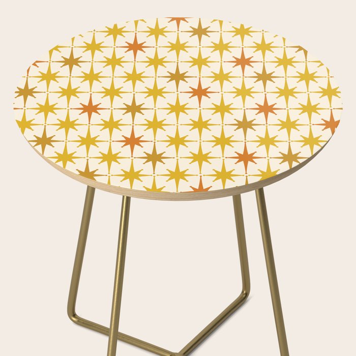 Midcentury Modern Atomic Starburst Pattern Mustard Ochre Orange Gold Cream Side Table Gallery Image 2