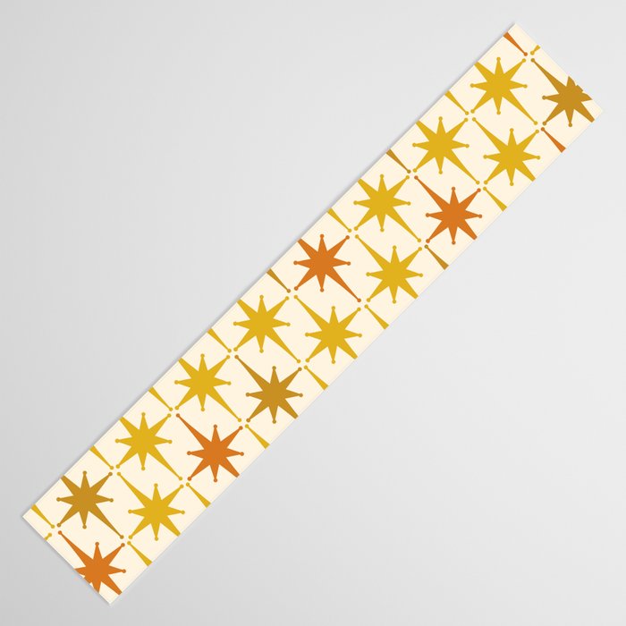 Midcentury Modern Atomic Starburst Pattern Mustard Ochre Orange Gold Cream Table Runner Gallery Image 3