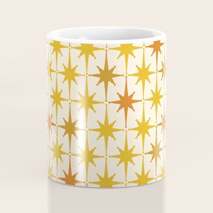 Midcentury Modern Atomic Starburst Pattern Mustard Ochre Orange Gold Cream Coffee Mug Gallery Image 4