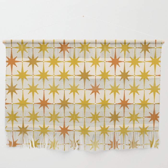 Midcentury Modern Atomic Starburst Pattern Mustard Ochre Orange Gold Cream Wall Hanging Gallery Image 1