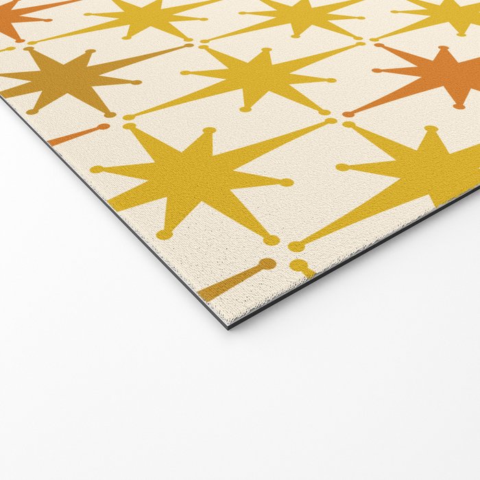 Midcentury Modern Atomic Starburst Pattern Mustard Ochre Orange Gold Cream Welcome Mat Gallery Image 2