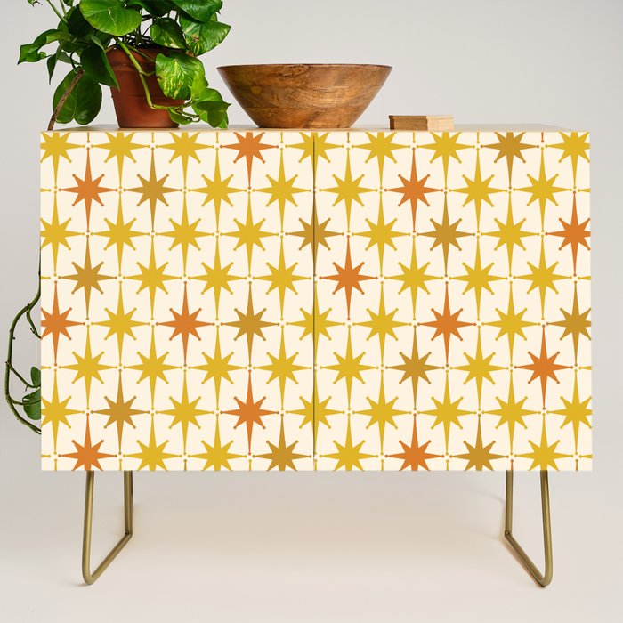 Midcentury Modern Atomic Starburst Pattern Mustard Ochre Orange Gold Cream Credenza Gallery Image 1