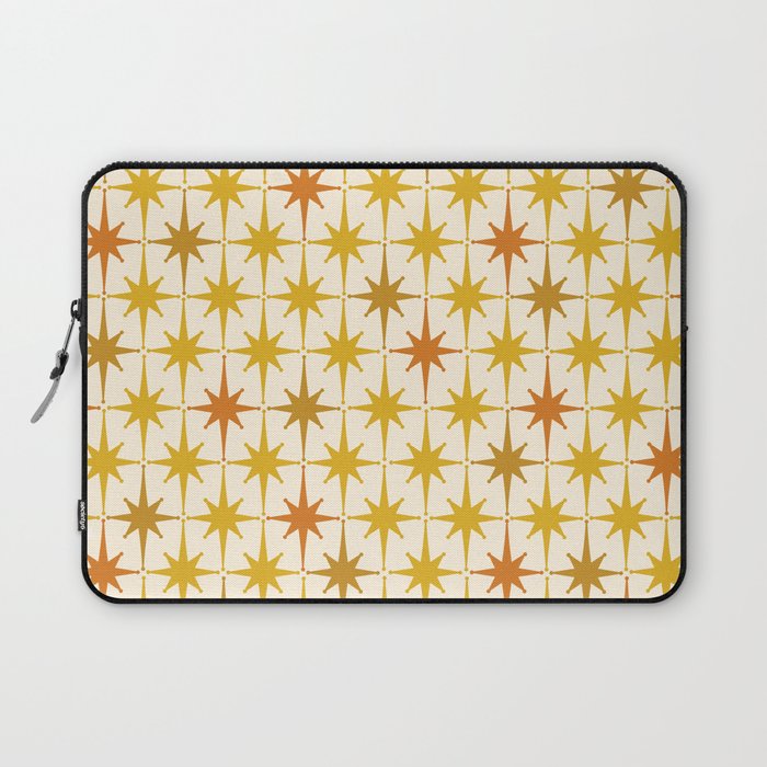 Midcentury Modern Atomic Starburst Pattern Mustard Ochre Orange Gold Cream Laptop Sleeve Gallery Image 1