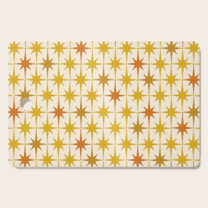 Midcentury Modern Atomic Starburst Pattern Mustard Ochre Orange Gold Cream Cutting Board Gallery Image 1